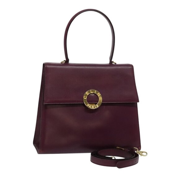 CELINE Circle Hand Bag Leather 2way Purple Gold Auth 124785 - Picture 1 of 16